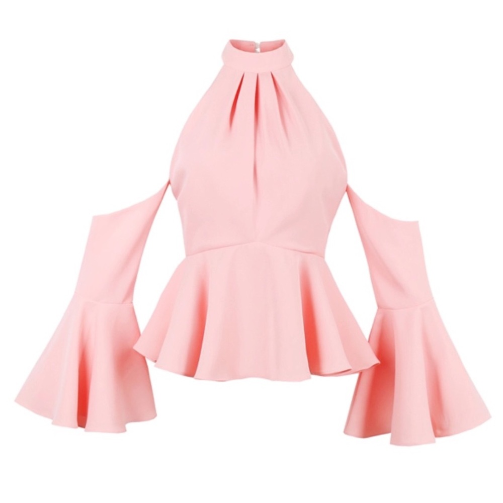 Blush Pink Cold Shoulder Side Sleeve Top - Picture 2 of 5